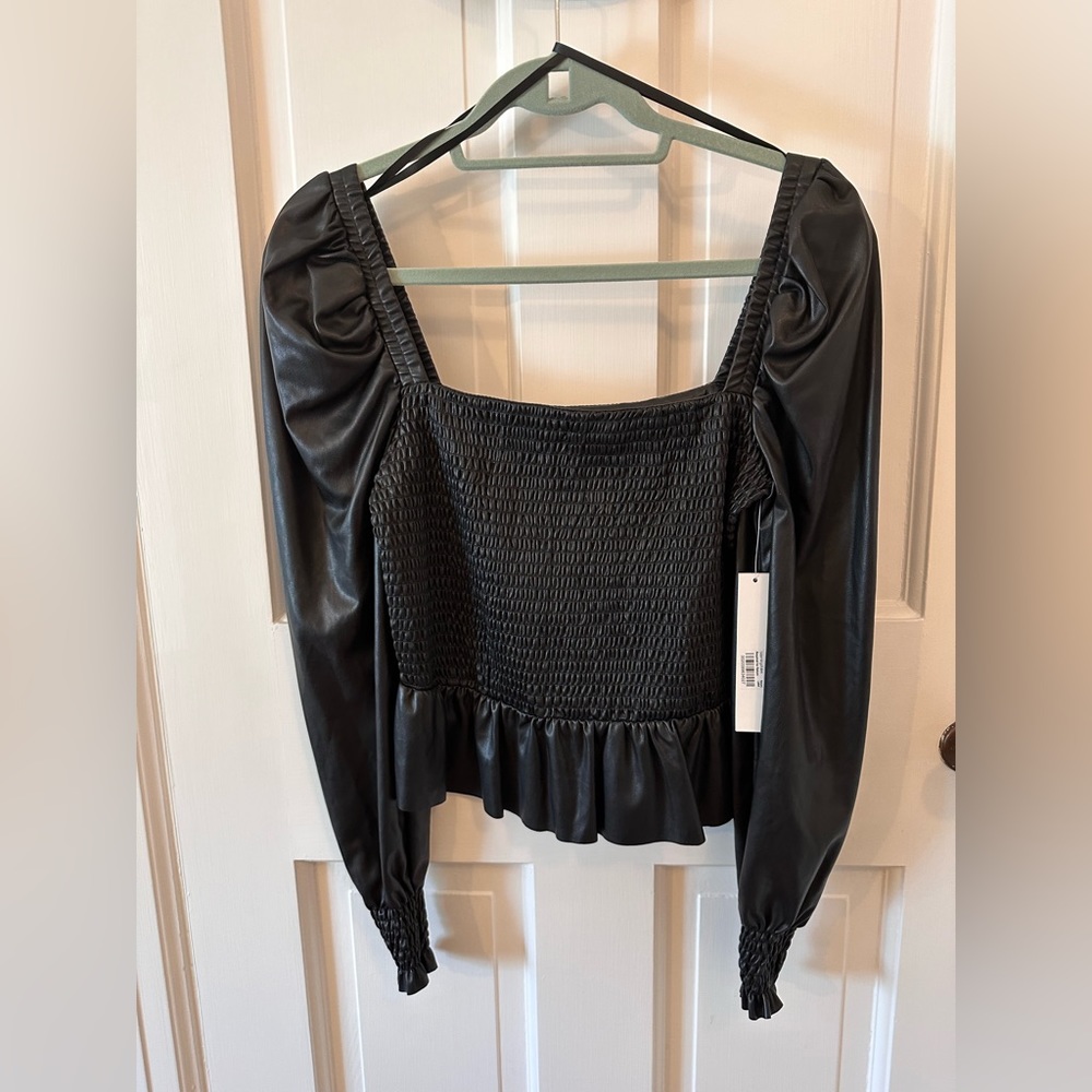 NEW Aqua Black Leather Long Sleeve Top